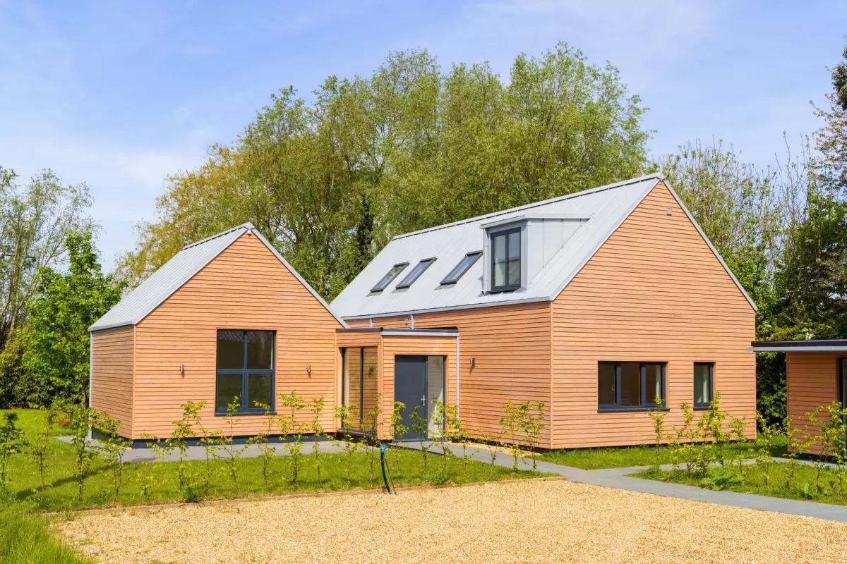 Modern house with a metal roof.