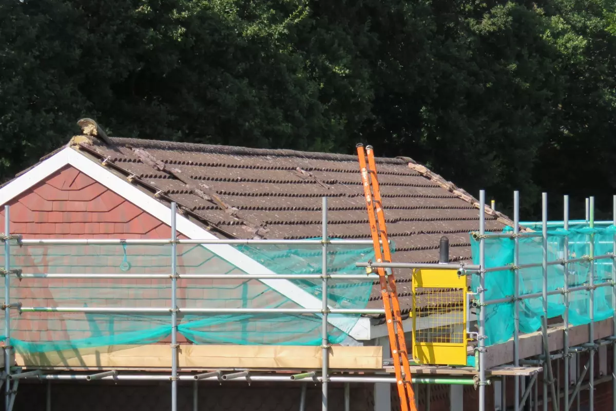 Home scaffolded and ready for replacement work to begin